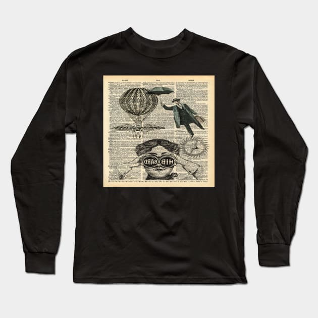 Dark Academia binoculars hot air balloon victorian steampunk Long Sleeve T-Shirt by Tina